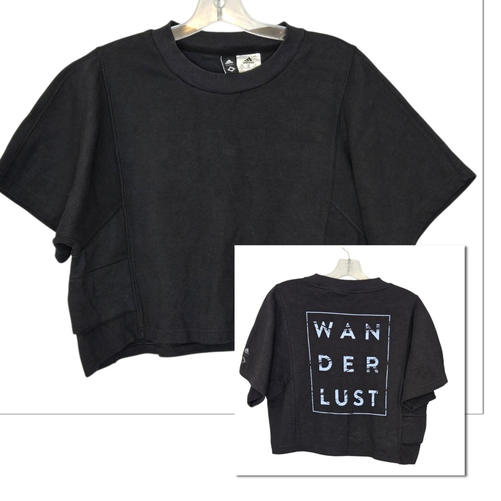 Adidas x Wanderlust Black Crop Top Sweatshirt Women's Size XS Yoga Boxy Gym Tee